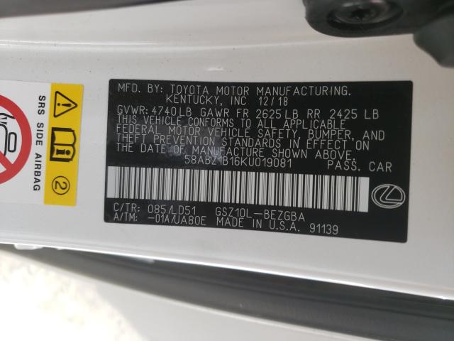 2019 LEXUS ES 350 58ABZ1B16KU019081