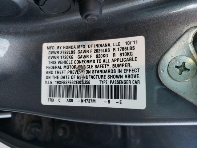 2012 HONDA CIVIC EXL 19XFB2F93CE020356