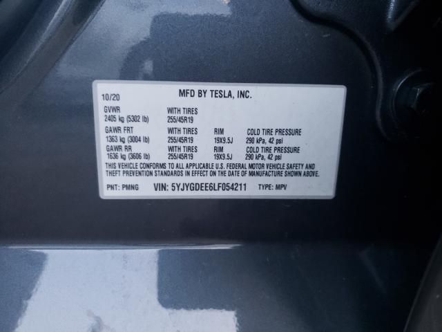 2020 TESLA MODEL Y 5YJYGDEE6LF054211
