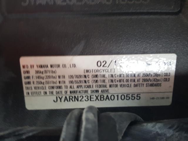 2011 YAMAHA YZFR1 JYARN23EXBA010555