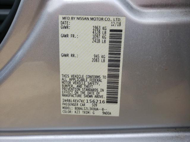 2019 NISSAN ALTIMA SL 1N4BL4EV7KC156216