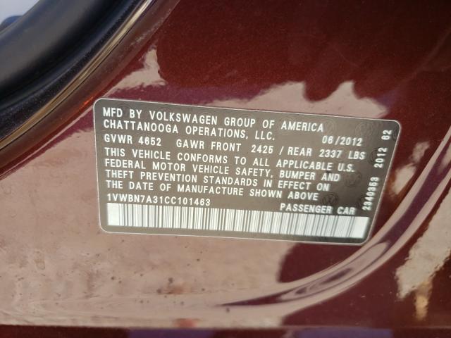 2012 VOLKSWAGEN PASSAT SE 1VWBN7A31CC101463