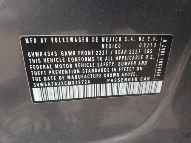 2012 VOLKSWAGEN JETTA GLI 3VW5A7AJ3CM379724