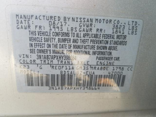 2017 NISSAN SENTRA 3N1AB7APXHY398664