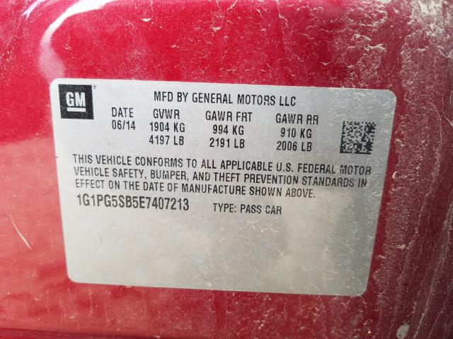 2014 CHEVROLET CRUZE LTZ 1G1PG5SB5E7407213