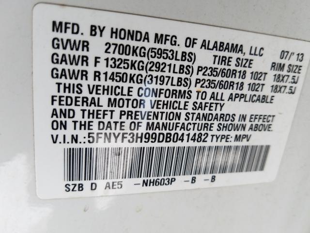 2013 HONDA PILOT TOUR 5FNYF3H99DB041482