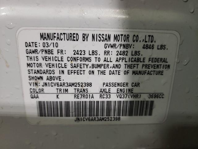 2010 INFINITI G37 JN1CV6AR3AM252398