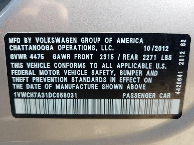2013 VOLKSWAGEN PASSAT SEL 1VWCH7A31DC058031