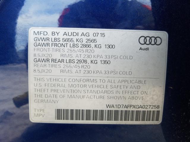 2016 AUDI Q5 PREMIUM WA1D7AFPXGA027258