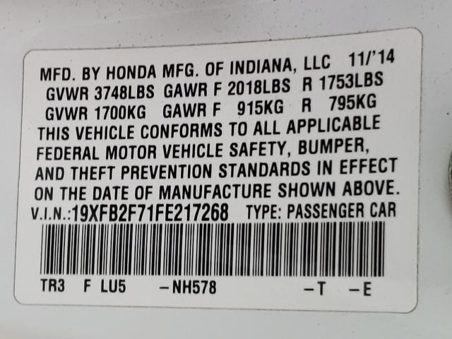 2015 HONDA CIVIC SE 19XFB2F71FE217268