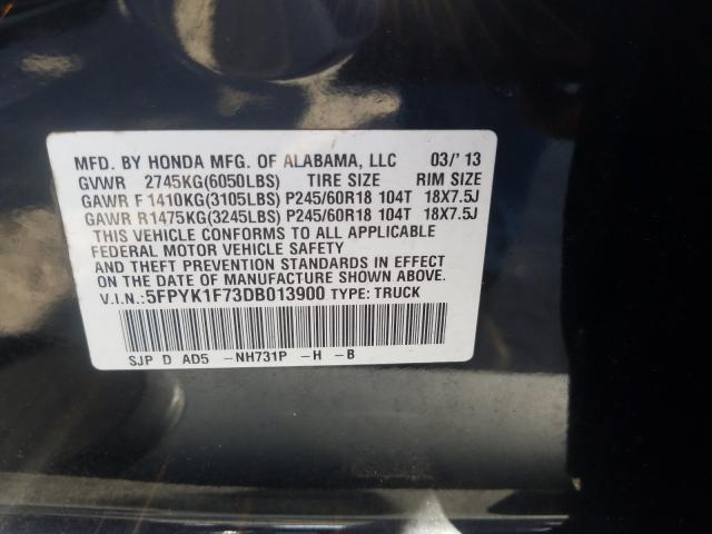 2013 HONDA RIDGELINE 5FPYK1F73DB013900