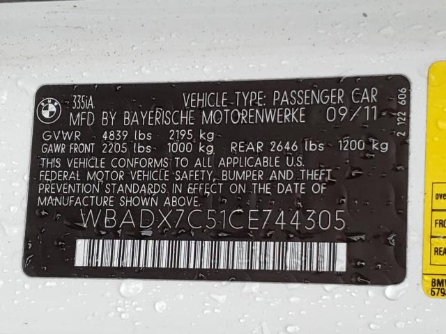 2012 BMW 335 I WBADX7C51CE744305
