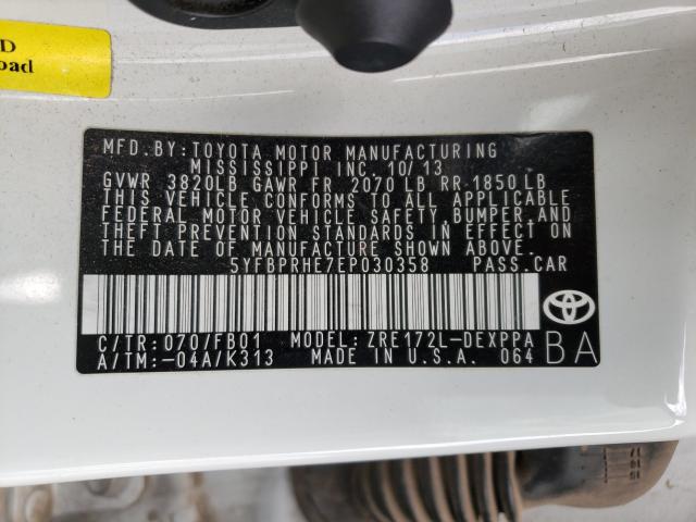 2014 TOYOTA COROLLA EC 5YFBPRHE7EP030358