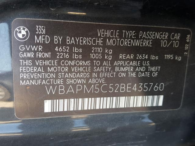 2011 BMW 335 I WBAPM5C52BE435760