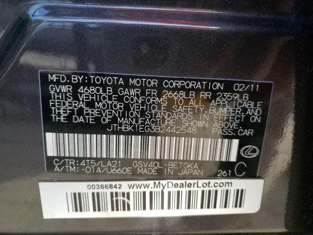 2011 LEXUS ES 350 JTHBK1EG3B2442548