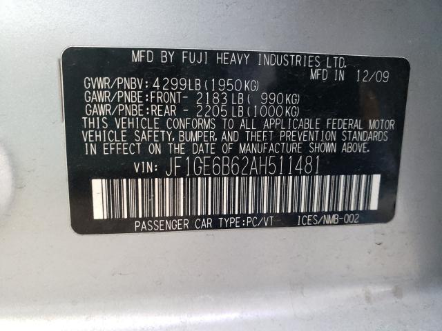 2010 SUBARU IMPREZA 2. JF1GE6B62AH511481