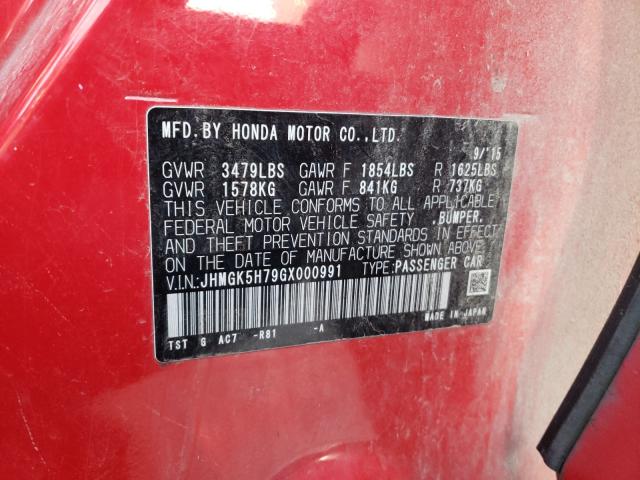 2016 HONDA FIT EX JHMGK5H79GX000991