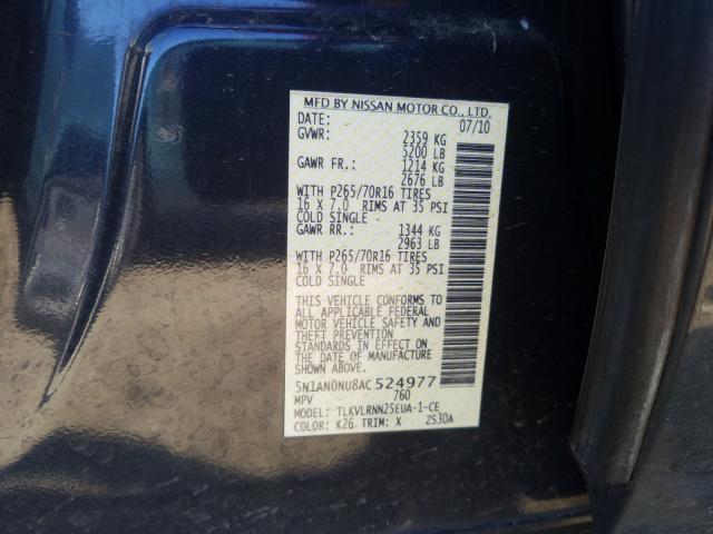 2010 NISSAN XTERRA OFF 5N1AN0NU8AC524977