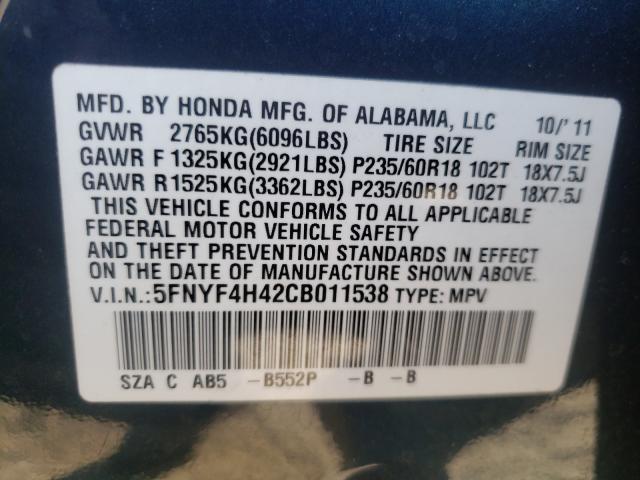2012 HONDA PILOT EX 5FNYF4H42CB011538