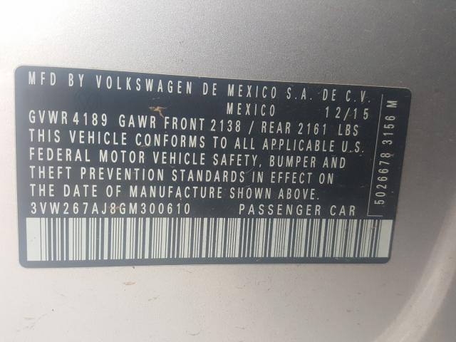 2016 VOLKSWAGEN JETTA S 3VW267AJ8GM300610