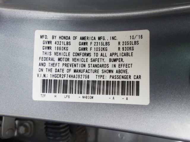 2017 HONDA ACCORD 1HGCR2F74HA092756