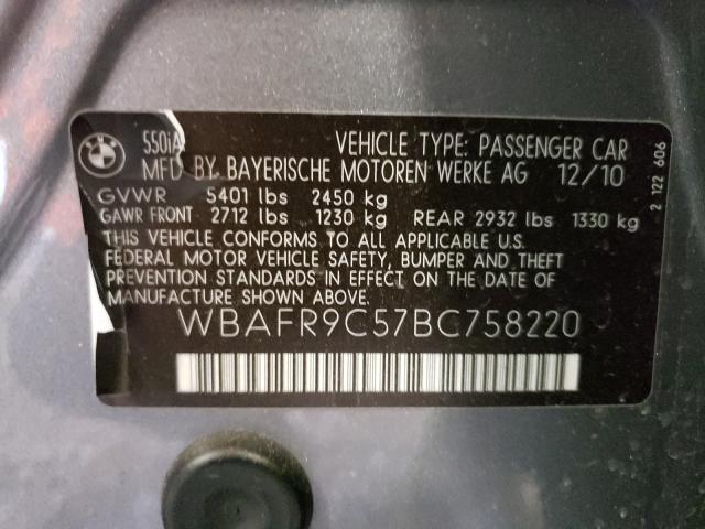 2011 BMW 550 I WBAFR9C57BC758220