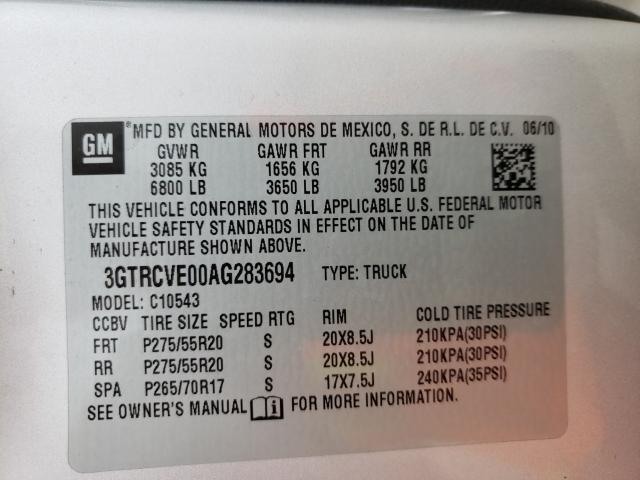 2010 GMC SIERRA C15 3GTRCVE00AG283694