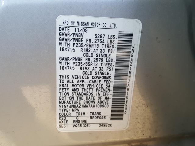 2010 NISSAN MURANO S JN8AZ1MW7AW109900