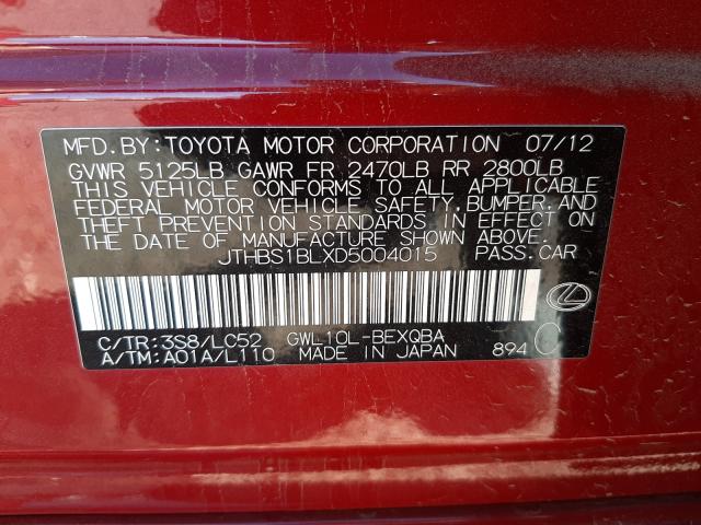 2013 LEXUS GS 450H JTHBS1BLXD5004015