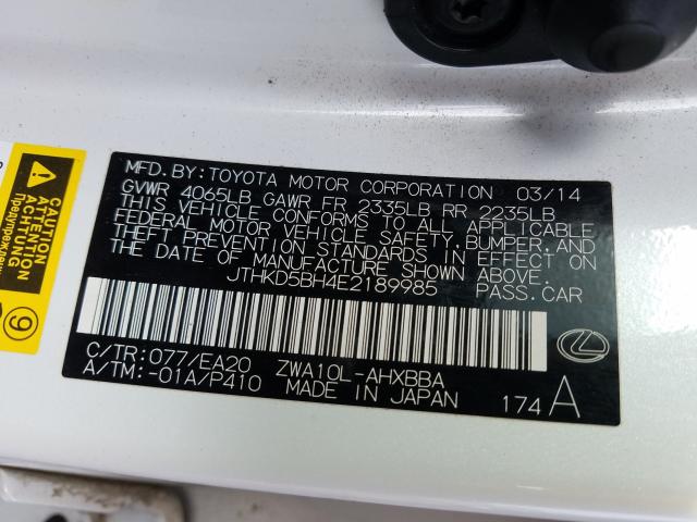 2014 LEXUS CT 200 JTHKD5BH4E2189985
