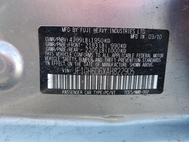 2010 SUBARU IMPREZA OU JF1GH6D6XAH822905