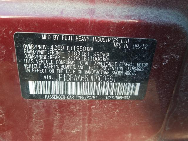 2013 SUBARU IMPREZA JF1GPAA66DH800561
