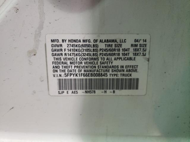 2014 HONDA RIDGELINE 5FPYK1F66EB008845