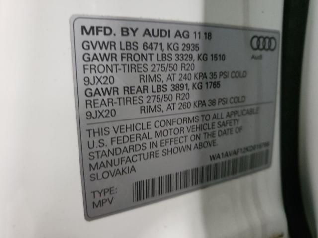 2019 AUDI Q8 PREMIUM WA1AVAF12KD016766
