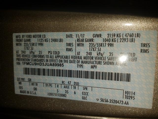 2018 FORD ESCAPE SEL 1FMCU9HD3JUA89985