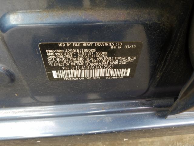 2012 SUBARU IMPREZA PR JF1GJAD65CH022961