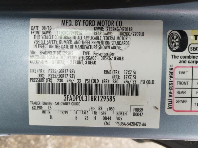 2011 FORD FUSION HYB 3FADP0L31BR129585