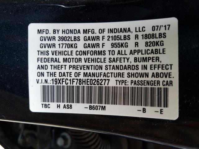 2017 HONDA CIVIC EXL 19XFC1F78HE026277
