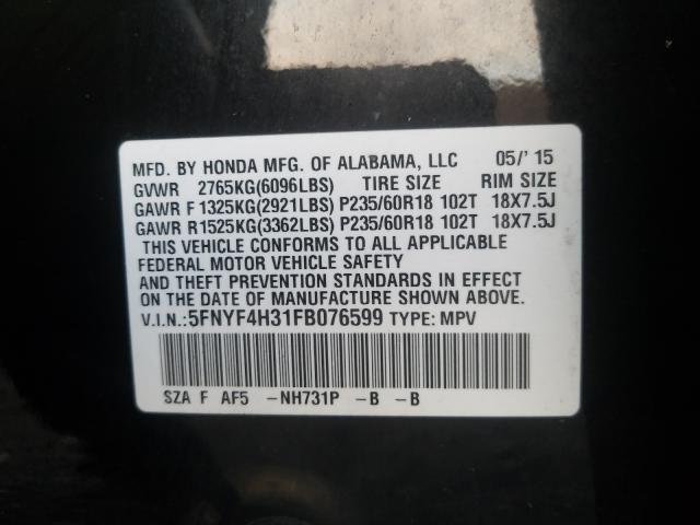 2015 HONDA PILOT SE 5FNYF4H31FB076599