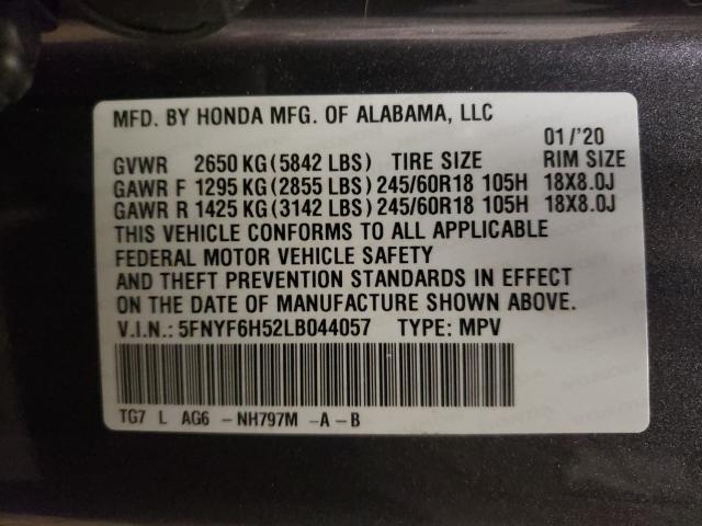 2020 HONDA PILOT EXL 5FNYF6H52LB044057
