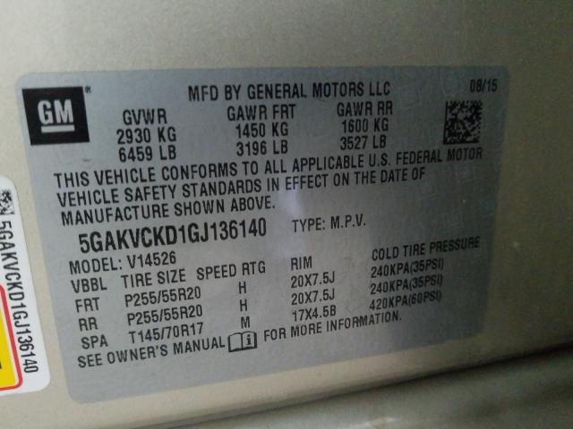 2016 BUICK ENCLAVE 5GAKVCKD1GJ136140