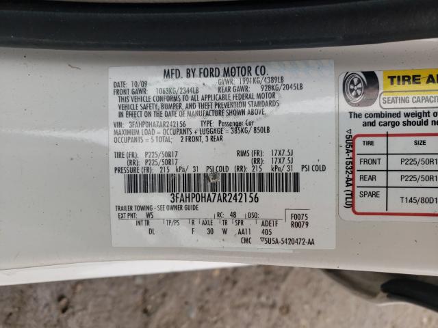 2010 FORD FUSION 3FAHP0HA7AR242156
