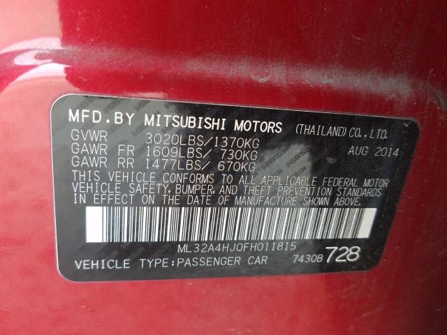 2015 MITSUBISHI MIRAGE ML32A4HJ0FH011815
