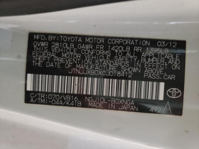 2012 TOYOTA SCION IQ JTNJJXB0XCJ018412