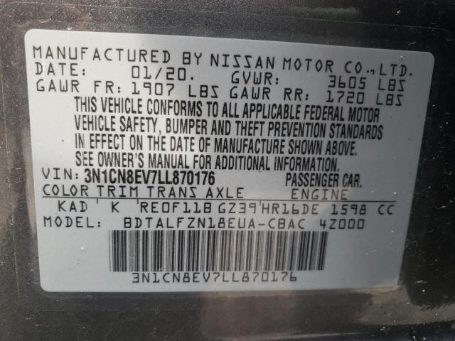 2020 NISSAN VERSA SV 3N1CN8EV7LL870176