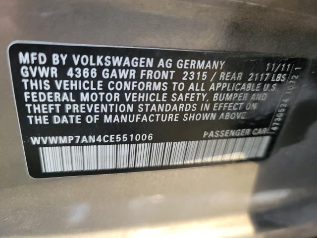 2012 VOLKSWAGEN CC SPORT WVWMP7AN4CE551006