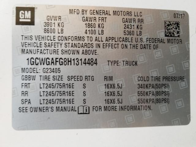 2017 CHEVROLET EXPRESS G2 1GCWGAFG8H1314484