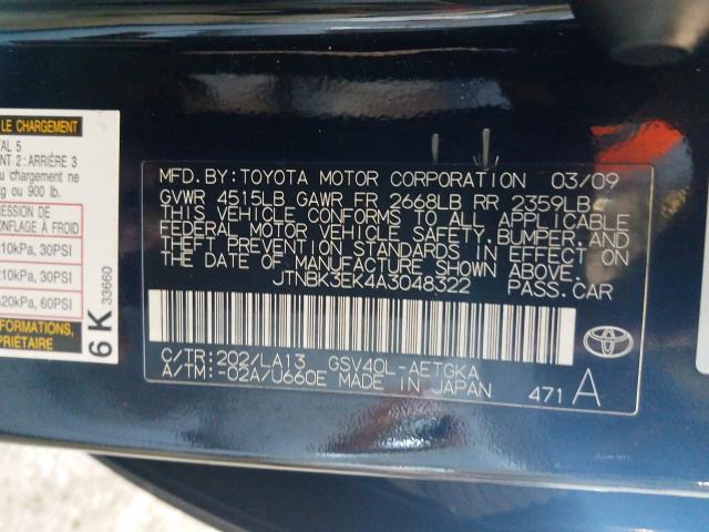 2010 TOYOTA CAMRY JTNBK3EK4A3048322