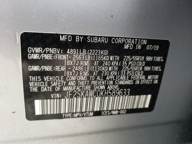2019 SUBARU FORESTER T JF2SKAWC0KH589633