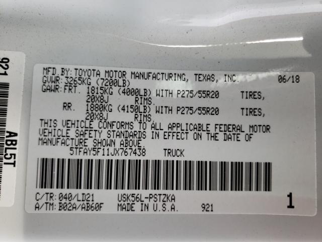 2018 TOYOTA TUNDRA CRE - 5TFAY5F11JX767438
